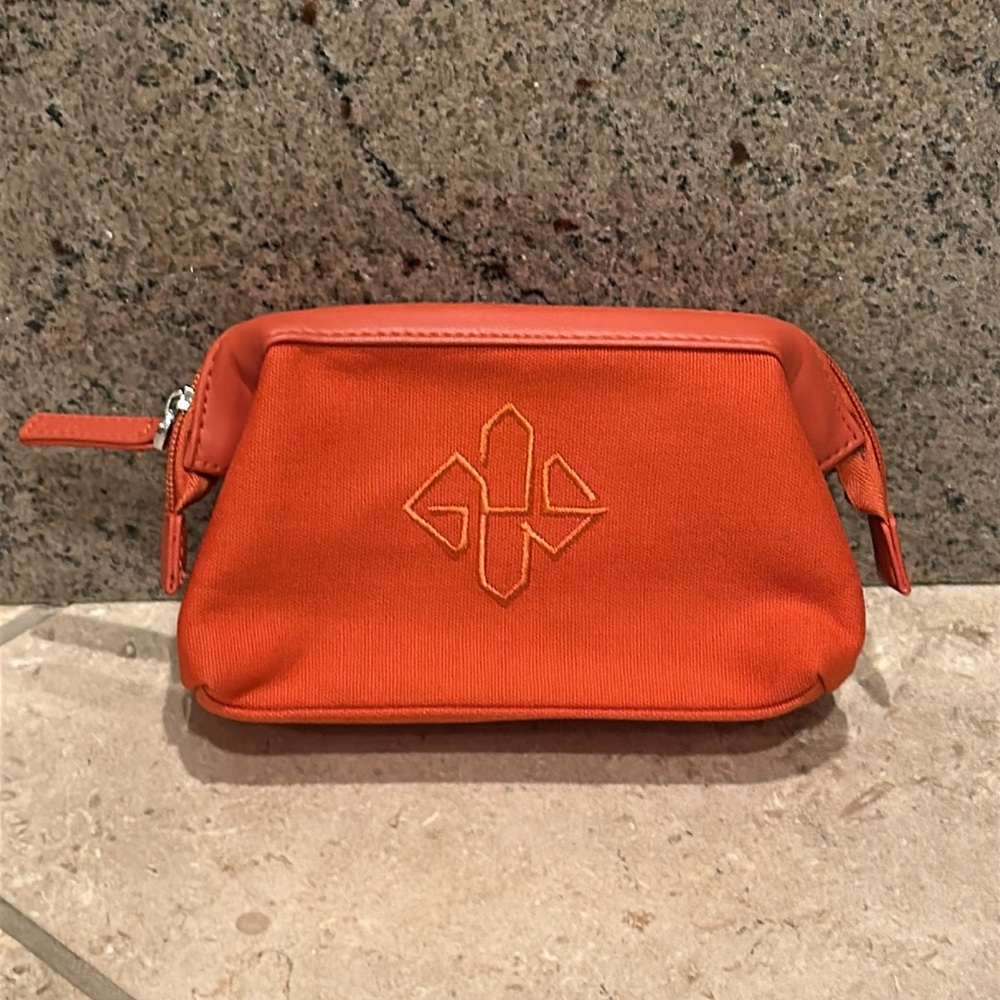 New Ettinger London vibrant embroidered logo leather canvas clutch makeup pouch